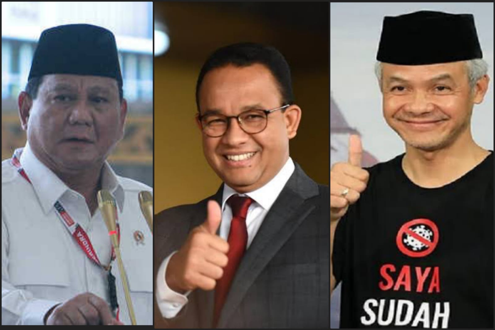 Prabowo Subianto, Anies Baswedan, dan Ganjar Pranowo