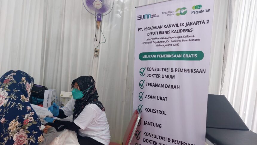 PT Pegadaian Kanwil IX Jakarta menggelar pemeriksaan kesehatan dan pengobatan gratis. Kegiatan tersebut sebagai bagian dari pelaksanaan program Tanggung Jawab Sosial dan Lingkungan (TJSL) Pegadaian Kanwil IX Jakarta.