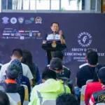 Ketua MPR RI sekaligus Ketua Umum Ikatan Motor Indonesia Bambang Soesatyo dalam acara "Garrison Motoforge. Gymkhana Experience Safety Skill and Contest 2023" di Gedung Nusantara III MPR RI, Minggu (12/2). (ANTARA/HO-HDCI)