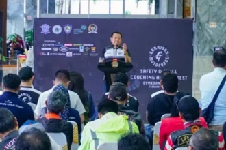 Ketua MPR RI sekaligus Ketua Umum Ikatan Motor Indonesia Bambang Soesatyo dalam acara "Garrison Motoforge. Gymkhana Experience Safety Skill and Contest 2023" di Gedung Nusantara III MPR RI, Minggu (12/2). (ANTARA/HO-HDCI)