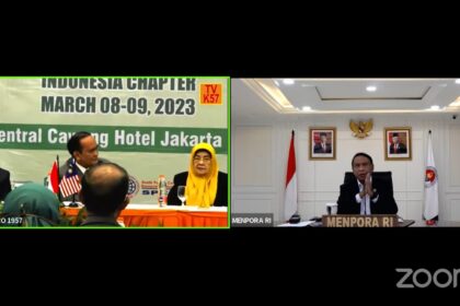 Menteri Pemuda dan Olahraga Republik Indonesia (Menpora RI) Zainudin Amali menghadiri konferensi penelitian internasional ilmu ekonomi, bisnis, dan sosial yang diselenggarakan oleh Institut Bisnis dan Informatika Kosgoro 1957 secara virtual dari Kemenpora, Jakarta, Rabu (8/3). (foto:raiky/kemenpora.go.id)