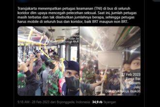 Pelibatan TNI untuk berpatroli di dalam bus menuai kritik Anggota DPRD DKI Jakarta. Foto: twitter @kabarpenumpang