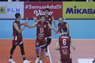 Selebrasi Para Pemain Jakarta Allo Bank. Foto/Proliga