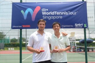 Petenis Indonesia, Justin Barki berhasil memboyong gelar juara ganda turnamen ITF M15 di Pusat Tenis Kallang, Singapura, Sabtu (8/4).
