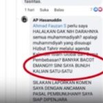 Salah satu komentar berisi ancaman yang diduga diposting oleh Andi Pangerang. Foto: Tangkapan layar media sosial.