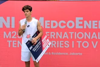 Petenis asal Turki Yanki Erel akhirnya sukses mengantongi titel juara tunggal putra, pada ajang kejuaraan BNI-MedcoEnergi International Tennis M25K Seri III.