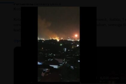 Ledakan kilang minyak Pertamina Dumai mengakibatkan lima orang dilarikan ke Rumah Sakit (RS) Pertamina Dumai. Foto: Twitter @Saayaaaaang