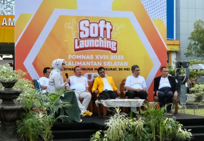 POMNAS 2023 di Kalimantan Selatan diharapkan memberi imbas positif bidang ekonomi dan pariwisata. Acara Soft Launching POMNAS 2023 digelar di Halaman Rektorat ULM, Selasa (30/5).