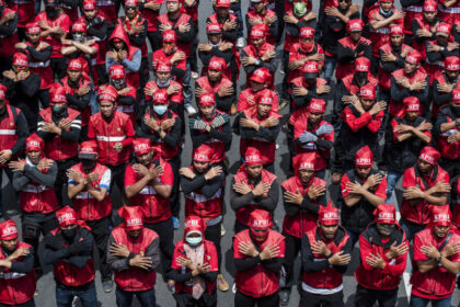 Ilustrasi demo buruh. Foto Ant