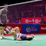 Christo Popov vs. Chou Tien Chen pada ajang Kapal Api Group Indonesia Open 2023. (Alidrian Fahwi/ipol.id)