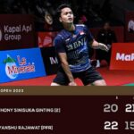 Anthony Sinisuka Ginting memulangkan wakil India, Priyanshu Rajawat dalam laga ketat tiga game di Istora Senayan, Jakarta, Kamis (15/6) malam. Foto: PBSI