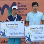 Petenis Korea Selatan menguasai sektor tunggal Soul Parking ITF World Tennis Tour Junior 2023. Unggulan pertama berjaya di lapangan tenis The Sultan Hotel & Residence, Jakarta, Sabtu (8/7). Nahyeong Cho pada sektor putri.