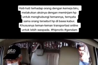 Taksi online diduga di hipnotis penumpangnya, izin untuk telepon temennya malah bawa kabur HP bapaknya, Foto : Instagram @terang_media.