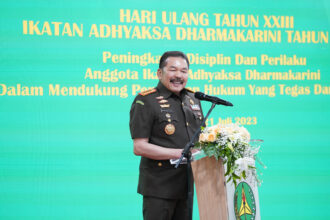 Jaksa Agung ST Burhanuddin dalam peringatan hari ulang tahun Ikatan Adhyaksa Dharmakarini (IAD) di Gedung Utama Kejaksaan Agung, Jakarta, Jumat (21/7). Foto: Yudha Krastawan/ipol.id