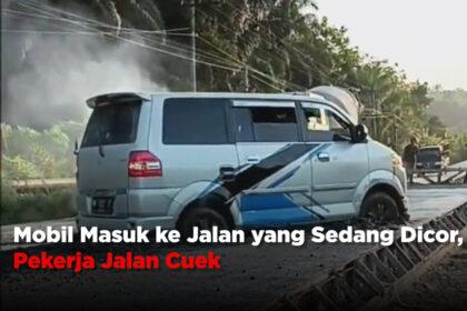 Mobil Masuk ke Jalan yang Sedang Dicor, Pekerja Jalan Cuek