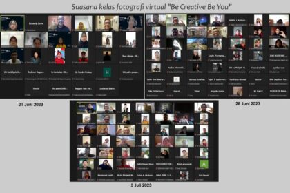 ampak pada gambar: Suasana kelas fotografi virtual "Be Creative Be You" dihadiri oleh 411 peserta yang berlangsung pada 21 Juni, 28 Juni, & 5 Juli 2023 melalui platform zoom.