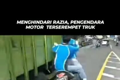 Dua pelajar berusaha menghindari razia di jalan raya sampai keserempet truk yang melaju, Foto : Instagram, @terang_media