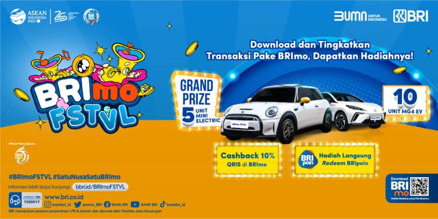 BRI menggelar BRImo FSTVL yang dilaksanakan pada 1 Agustus hingga 31 Desember 2023 secara serentak di seluruh Indonesia. Ajang ini menghadirkan berbagai macam hadiah mulai dari cashback transaksi QRIS BRImo di Merchant BRI serta BRIPOIN yang dapat ditukarkan dengan berbagai macam voucher belanja serta kupon undian BRImo FSTVL. Foto: BRI