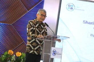 Direktur Utama BRI Sunarso di sela-sela acara sharing ‘Visionary Leadership During Uncertainty’ yang diselenggarakan oleh Bankers Association for Risk Management. Foto: BRI