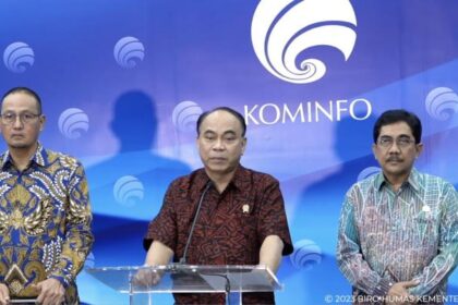 Menkominfo Budi Arie Setiadi dalam Konferensi Pers Penanganan Konten Perjudian Online di Kantor Kementerian Kominfo, Jakarta Pusat, Selasa (08/08/2023).