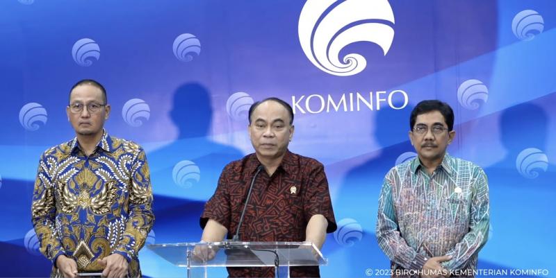 Menkominfo Budi Arie Setiadi dalam Konferensi Pers Penanganan Konten Perjudian Online di Kantor Kementerian Kominfo, Jakarta Pusat, Selasa (08/08/2023).