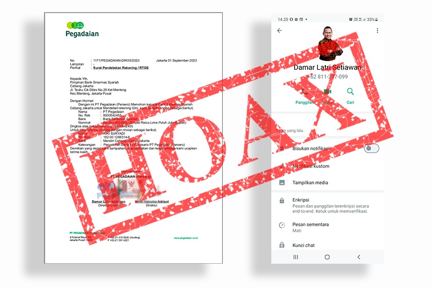 Tumpas Hoax Pegadaian Wanti-wanti Masyarakat untuk Tidak Percaya Penipuan Mencatut Nama Direksi. Foto/ist