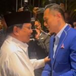 Bacapres Prabowo disambut AHY (Ketua Umum Partai Demokrat) di acara Rapimnas Partai Demokrat di JHCC, Senayan, Jakarta Pusat.(foto dok pribadi)