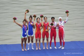 Tim Rowing menjadi cabang olahraga penyumbang medali pertama buat Tim Indonesia di Asian Games 2022 Hangzhou, Minggu (24/9).(Foto : NOC Indonesia / Tetuko Mediantoro)