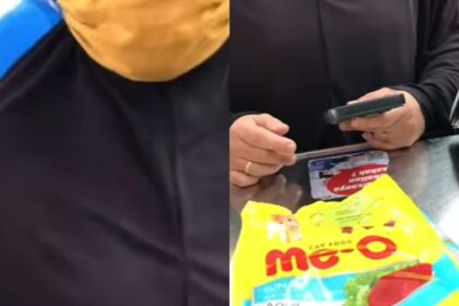 Seorang ibu diduga mau mencuri makana kucing di Indomaret. Foto: @terang_media (tangkap layar)