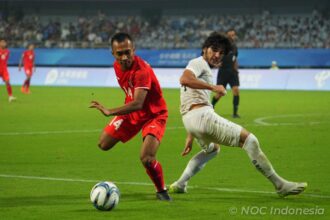 Timnas Indonesia U-24 kalah 0-2 dari Uzbekistan, pada laga babak 16 besar Asian Games 2022 di Stadion Shangcheng Sports Centre, Kamis (28/9). Foto: PSSI