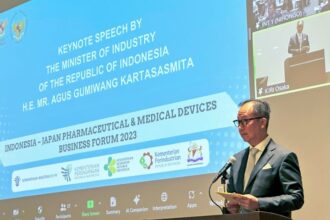 Menteri Perindustrian Agus Gumiwang Kartasasmita pada Forum Bisnis Farmasi dan Alat Kesehatan Indonesia-Jepang ke-2 tahun 2023 di Osaka, Jepang. Foto: Kemenperin