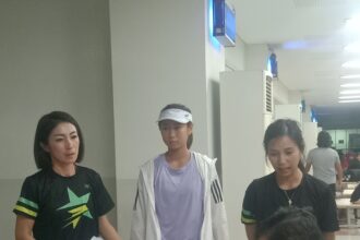 Wynne Prakusya dan Lavinia Tananta Prakarsai Turnamen tenid Pigeon Teens West Tennis Academy 2023 d di lapangan Tenis  di sekolah ACS Jakarta Timur. Foto/ipol