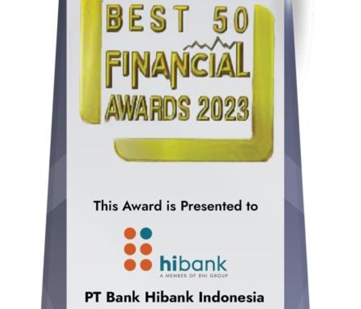hibank, bank digital teranyar di segmen UMKM, juga meraih prestasi dengan memenangkan "Best Brand Awareness" dalam acara Best 50 Financial Brand Awards 2023 yang diadakan oleh The Iconomics. Foto: Ist