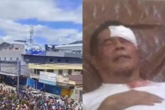 PJ Gubernur Papua terkena lemparan batu dan berdarah dibagian pelipis mata.