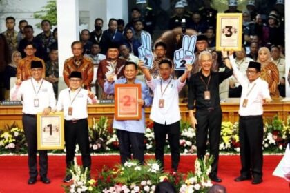 Tiga kandidat capres yang akan melaksanakan debat putaran pertama, Selasa (12/12).(foto dok KPU)