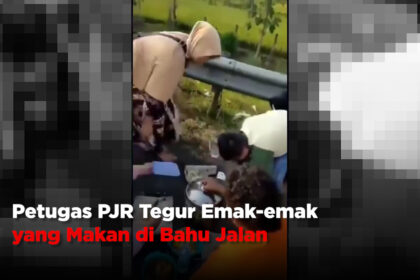 Petugas PJR Tegur Emak-emak yang Makan di Bahu Jalan