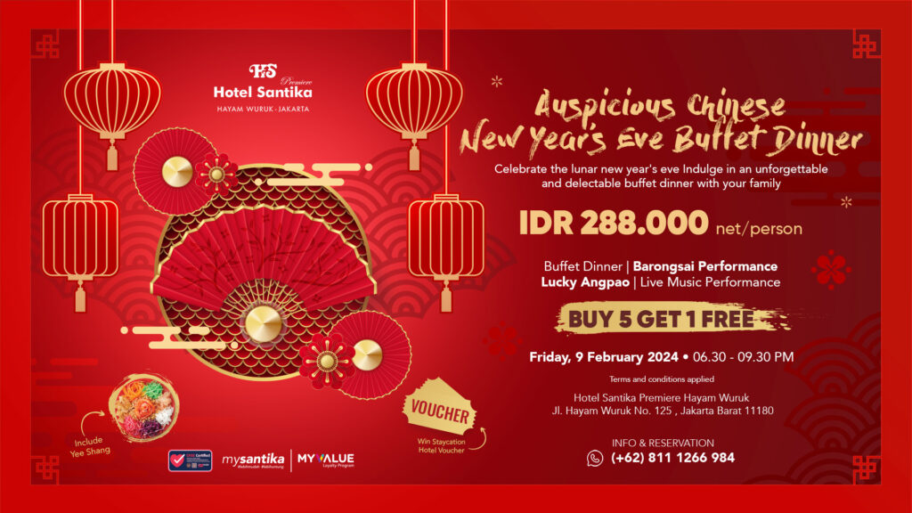 Hotel Santika Premiere Hayam Wuruk Jakarta tawarkan paket makan malam Imlek untuk keluarga. (ist./dok. Santika Premiere Hayam Wuruk)