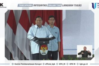 Calon Presiden Nomor Urut 2, Prabowo Subianto saat acara Penguatan Anti-Korupsi untuk Penyelenggara Berintegritas (PAKU Integritas) di Gedung KPK RI, Jakarta, Rabu (17/1/2024). Foto: Live streaming KPK RI