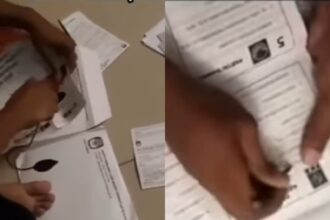 Video kertas surat suara pilpres 2024 dicoblos oleh sekelompok orang dan dikembalikan lagi kedalam amplop. Foto: IG, @terang_media (tangkap layar)