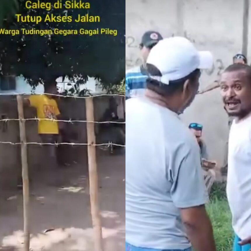 Warga protes akses jalan mereka ditutup oleh pagar kawat. Foto: IG @glores.terkini (tangkap layar)