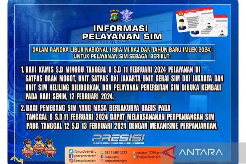 Tangakapan layar- Selebaran pemberitahuan terkait pelayanan SIM di Polda Metro Jaya libur di Jakarta, Kamis (8/2/2024). ANTARA