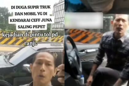 Chef Juna adu mulut dengan sopir truk karena saling salip di Gerbang Tol Pondok Ranji. Foto: IG, @terang_media (tangkap layar)
