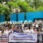 Segenap alumni dan sivitas akademika UIN Syarif Hidayatullah Jakarta menyatakan sikap terkait penyelanggaraan Pemilu 2024 dan kondisi demokrasi saat ini. Foto/MPI