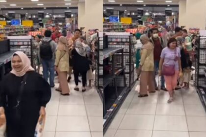 Momen warga rebutan beras super karungan di supermarket. Foto: IG, @lambe_turah (tangkap layar)