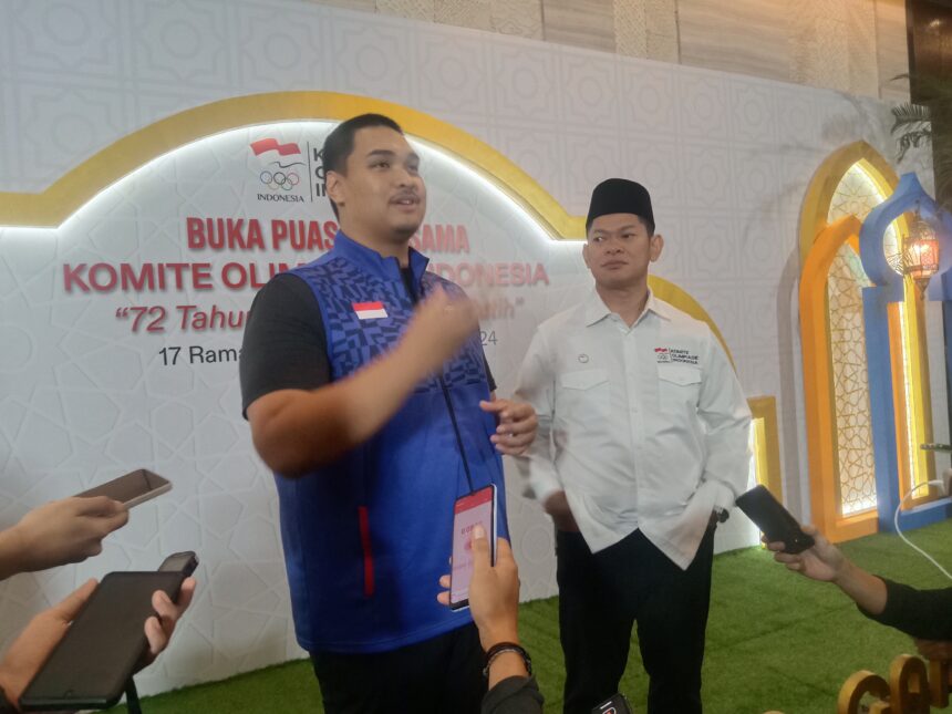 Menpora Dito saat acara buka puasa Komite Olimpiade Indonesia (KOI/NOC Indonesia) dengan Nasional Federasi (PB/PP) di Hotel Bidakara Jakarta Selatan, Kamis (28/3/2024). Foto/ipol