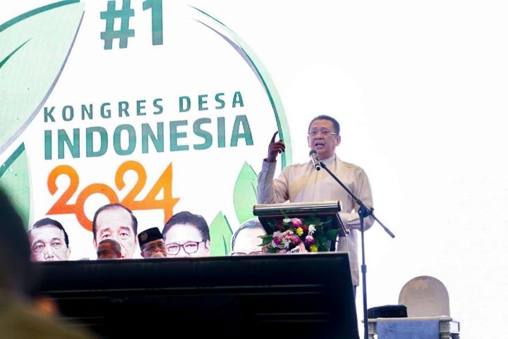 Ketua MPR Bamsoet dalam Kongres Desa Indonesia 2024 di Jakarta, Sabtu (23/3/24). Foto: ist