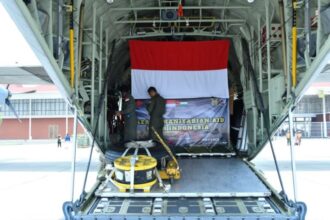 Super Hercules C-130J yang mengangkut bantuan logistik Indonesia untuk Palestina. Foto: kemhan