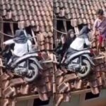 Motor terbang keatap rumah warga yang dikendarai dua anak SD di Tasikmalaya. Foto: IG, @terang_media (tangkap layar)