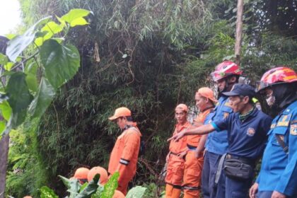 Sejumlah Damkar dan Satpel SDA Pasar Rebo melakukan penanganan lebih lanjut mencegah longsor susulan di lokasi tebing longsor di Jalan Kenanga Putra, Kelurahan Kalisari, Kecamatan Pasar Rebo, Jakarta Timur, pada Senin (11/3) siang. Foto: Ist