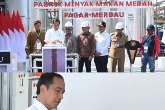 Jokowi meresmikan Pabrik Minyak Makan Merah di Pagar Merbau, Sumatera Utara, pada Kamis (14/3/2024). Foto: IG, @jokowi (tangkap layar)